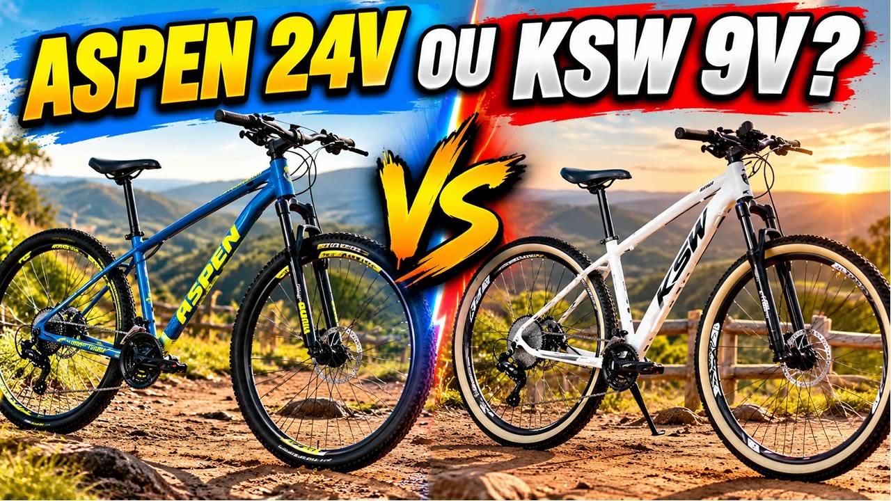 Comparativo entre a bicicleta aro 29 da Caloi Aspen 24v e a KSW 9v com freio